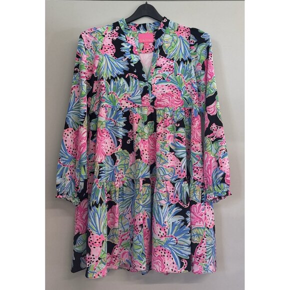 Lilly Pulitzer Dresses & Skirts - Lilly Pulitzer Womens Size Small Winona Stretch Tiered Dress Onyx Jaguar Jungle